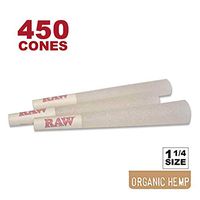 RAW 450 Organic 1 1/4 Cones - W Gallery Scoop Sticker - Discreet Box - Pure Hemp 1.25 84mm Pre-Rolled Cones - 26mm Filter Tips - Natural Unbleached Unrefined Rolling Papers - Bulk Pack