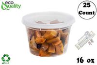 16 oz - 25 Count - Plastic Soup Containers with Cutlery for Meal Prep, Soup, Deli Containers, Lunch, Togo, Microwave Safe, Dishwasher Safe Containers, Heavy Duty Clear Plastic BPA Free (16 Ounce)