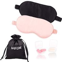 Whaline 2 Pcs Silk Sleep Eye Mask with Ear Plugs and Elastic Strap, Soft and Smooth Eye Cover for Men & Women Night Sleeping, Travel, Nap (Pink & Black)