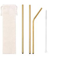 3 Pcs Reusable Metal Straws, Stainless Steel Straws Gold