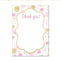 30 Blank Thank You Cards Pink White Gold Glitter Design Baby Shower Birthday Engagement Party + 30 White Envelopes