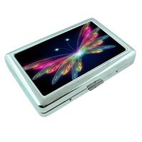Rainbow Butterfly Em2 Hip Silver Cigarette Case Id Holder Metal Wallet 4" X 2.75" RFID Protection