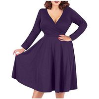 Jocund Women's Formal Dress Plus Size Sexy V-Neck Solid Color Skirt Long-Sleeved High Waist Dress Purple