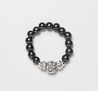 Silver Flower Magnetic Therapy Stretch Ring (Large Ring Size 8-9)