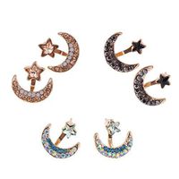 3 Pair Ear Studs Star Moon Earrings Full Micro Crystal for Women Girl Gifts Best Good Fine Fashion Womens Bright Designer Pendant Pretty Bangle Brides