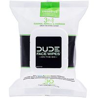 DUDE Face & Body Wipes 30 Count Energizing & Refreshing Scent Infused with Pro Vitamin B-5, Face Cleansing Cloths for Men, Lightly Scented for Mid-Day Refreshment, Hypoallergenic, Alcohol Free