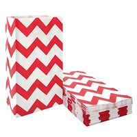 50 CT Chevron Paper Bags Red Paper Party Favor Bags Treat for Party Supplies by ADIDO EVA (5.1 x 3.1 x 9.4 in Red)