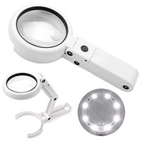 Folding Magnifying Glass with Light and Stand Led Portable Magnified Glass Hands-Free Desk Magnifier Lamp 5X 11X for Reading,Sewing,USB/Battery Power Supply (White)