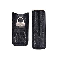 Lxc Portable 2 Stick Crocodile Black Cigar Leather Case with Stainless Steel Cigar Cutter