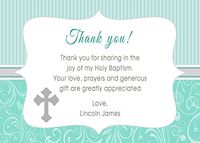 30 Personalized Thank You Cards Mint Stripes Vintage Cross Design Baptism Religious Party Photo Paper