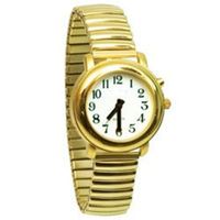 Ladies Deluxe Talking Wrist Watch Gold Tone with Expansion (Stretch) Band