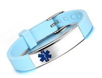 JF.JEWELRY Custom Engraved Medical ID Alert Bracelet for Kids Silicone Band & Stainless Steel Tag-Cyan
