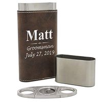 Custom Engraved Groomsmen Travel Cigar Holder Case with Cutter - Personalized Golf, Poker, Bachelor Party Gifts (Rawhide)