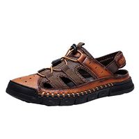 Yomiafy Men's Sandals Genuine Leather Fisherman Sandal Closed Toe Beach Casual Shoes(A,US:6.5)