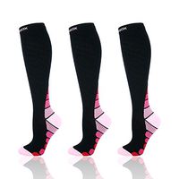 Compression Socks for Women & Men, 20-30mmHg Compression Knee High Stockings for Running, Sports, Work, Nurse, Flight, Pregnancy(3 Pairs Pink, L/XL)