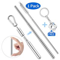 Telescopic Reusable Straws - ZOYJITU Portable Travel Stainless Steel Drinking Straw with Key chain Cases & Cleaning Brush & Dolphin key chain pendant(Silver)	