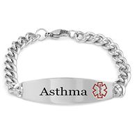 StickyJ USA Asthma Medical ID Stainless Steel Link Bracelet 7.5 in