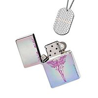 New Vibe Silver Flip Top Lighter - Angel Girl Pink Sparkle Wings