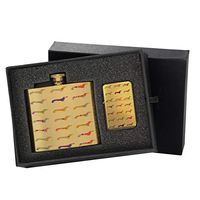 Summer Dachshund - Gold Lighter and Pocket Hip Liquor Flask Survival Camping Gift Box Set
