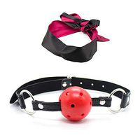 LMD Open Breathable Mouth Ball and Satin Blindfold Eye Mask(RRR-33) (Red)