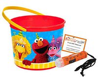 Sesame Street Toddler Sized Halloween Trick or Treat Bucket &Mini Safety Flashlight! Plus"If I'm Lost" Sticker!