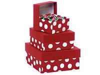 Nested Gift Boxes 3 Piece Set - Square - Small - Polka Dot Red