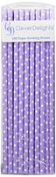 CleverDelights Biodegradable Paper Straws - Lavender Solid Polka Dot - Light Purple - Box of 100
