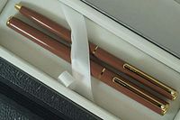 Cross Sheaffer Rare Made in The USA Signature Agio Pearlescent Brown with 23KT Gold Appointments Rollerball Pen and Pump Action 0.5MM Pencil Set with Matching Sheaffer Journal in Premium Gift Box