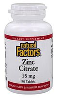 Natural Factors - Zinc Citrate 15mg, Support for Healthy Skin & Immune Function, 90 Tablets