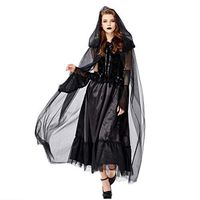 Veodhekai Women Cosplay Hooded Dress Vintage Halloween Lace Costume Mini Dress Cloak Party Cute Syudents Black
