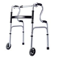 HANGER Walking Auxiliary Tools - Height Adjustable Four Corners Support Collapsible Healthcare Folding Lightweight Aluminium Walking Frame with Wheels, B