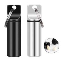 2 Pack Small Pocket Pill Box Keychain, Portable Mini Aluminium Alloy Pill Organizer Case Container for Purse, Waterproof Metal Pill Holder Medicine Bottle for Outdoor Camping Travel(Black+Silver)