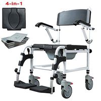 NESSTIC 4 in 1 Commode Wheelchair Foldable Toilet Chair with PU Cushion, Liftable Armrest, Swing Leg, Transport Mobile Chair Portable Bedside Commodes Shower Bath Chair Seat with Lockable Wheels