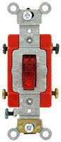 Leviton 1222-7PR 20 Amp, 277 Volt, Toggle Pilot Light, Neutral Double-Pole AC Quiet Switch, Extra Heavy Duty Spec Grade, Self Grounding, Back and Side Wired, Red