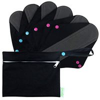 Wegreeco Bamboo Reusable Sanitary Pads (Stylish Pattern) - Cloth Sanitary Pads | Light Incontinence Pads | Reusable Menstrual Pads - 6 Pack Pads, 1 Cloth Mini Wet Bag Bonus (Small, Black)
