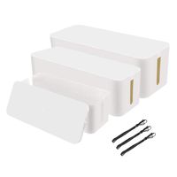 [Set of 3] 3 Cable Management Boxes + 3 Wire Ties, Large Cord Box Organizers to Hold and Hide Power Strip Charger Adapter Power Cord Charging Station USB HUB(White)
