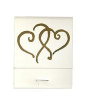 50 White Matches Printed Hearts in Metallic Gold Matchbooks Wedding, Anniversary, Birthday, Party, Your Choice of Color of Print