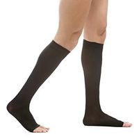EvoNation Men's USA Made Open Toe Graduated Compression Socks 20-30 mmHg Firm Pressure Microfiber Medical Quality Knee High Toeless Support Stockings Hose - Comfort Circulation Travel (Large, Black)