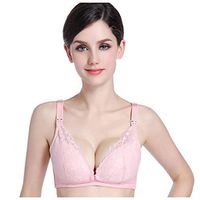 Theoylos Womens Front Closure Bralette Breathable Lace Trim Bra Adjustable Straps Push Up Underwear Wire Free Bra Pink