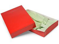 Pack of 50, Solid Red Gloss Apparel Gift Boxes 19 x 12 x 3" 100% Recycled Gloss Tint - 2 Pc Box for Easy Storage of Gifts, Apparel