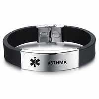 LiFashion LF Mens Stainless Steel Silicone Medical Alert Wristband Sos ASTHMA Customized Medical ID Bracelet Awareness Emergency for Husband Son Boyfriend Grandpa Dad