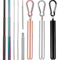 Portable Reusable Drinking Straws Telescopic Stainless Steel Metal Straw with Cleaning Brush, Stainless Steel Carrying Case and Keychain (3 Set, Silver, Rose Gold, Black, Multicolor Straws)