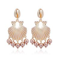 Bohemian Style Pearl Earrings for Women,Shell Pendant Earrings Ladies Jewelry (Pink)