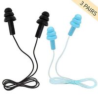 AMZ Reusable Silicone Waterproof Ear Plugs | Noise Cancelling Ear Plugs with Cord Noise Reduction for Sleeping, Snoring, Swimming, Concerts, Airplanes and Loud Events |3 Pairs (Blue, Black & Green)