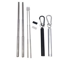 Collapse for Me Telescopic Stainless Steel Straw Sets – Collapsible with Case, Carabiner, Silicone Tip and Telescopic Cleaning Brush (2-Pack, Black & Silver)
