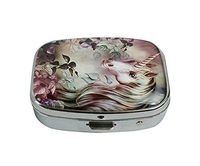Baoquan Custom Silver Square Glass Pill Case Medicine Vitamin Organizer Pocket Decoration Gift (Mystic Unicorn)