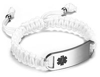 JF.JEWELRY Stainless Steel Medical Alert ID Bracelets for Men Women with Two-Tone Nylon Rope Braided Band (White)