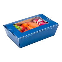 Cafe Vision 21 oz Midnight Blue Paper Small Take Out Container - Hinge Lock - 6 1/4" x 4" x 1 3/4" - 50 count box - Restaurantware