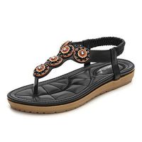 Cenglings Sandals,Women's Plus Size Crystal Floral Flip Flops Beach Sandals Platform Shoes Clip Toe Slingback Beach Wedge Sandals(Black,35)