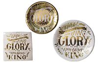 "Hark the Herald" Gold & White Disposable Paper Plates and Party Napkins Bundle - 3 Items: 20 Dinner Plates, 20 Dessert Plates, 30 Large Napkins